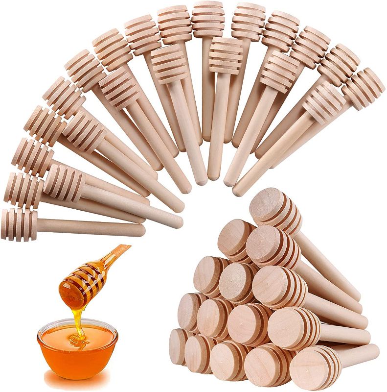 Photo 1 of 12 Pcs Honey Dipper Sticks, 3 inch Mini Wooden Honeycomb Stick, Small Honey Spoons Stirrer Stick for Honey Jar Dispense Drizzle Honey and Wedding Party Favors Gift