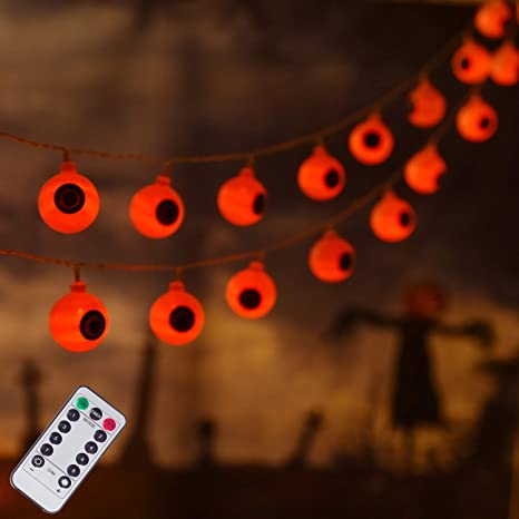 Photo 1 of amadecohome 30 LED Halloween Eyeball String Lights, Battery Operated Halloween Fariy Lights, 8 Modes Halloween Lights for Outdoor Indoor Party Patio Halloween Decoration (Red) 16.4 feet