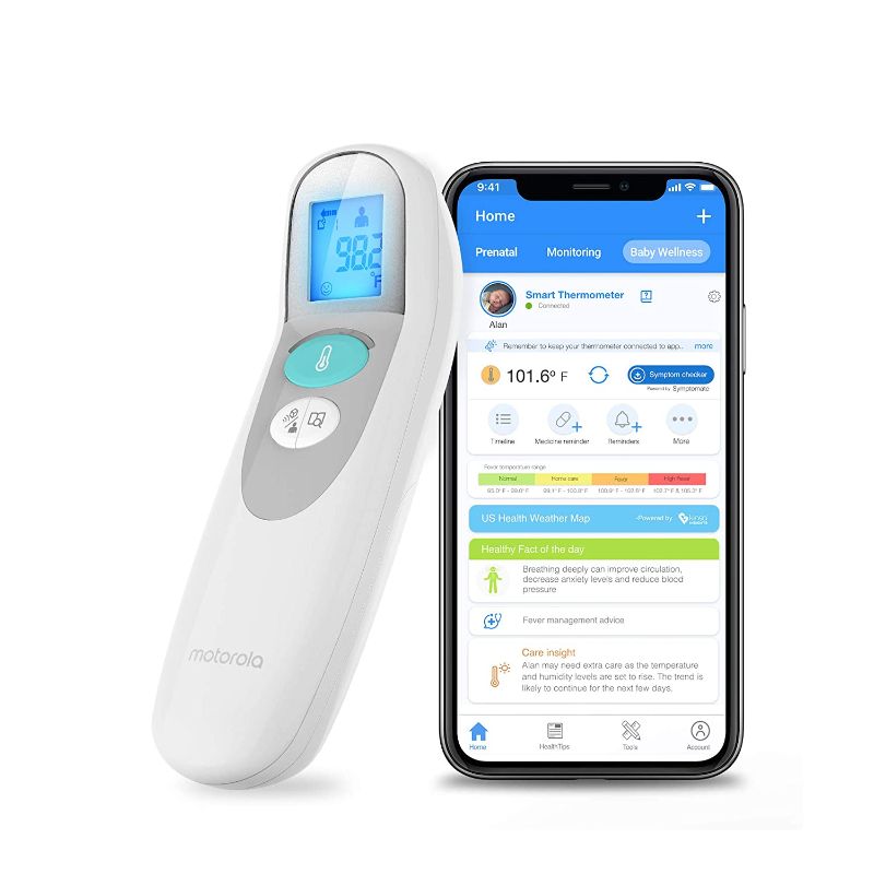 Photo 1 of Motorola MBP75SN Care+ Non-Contact Smart Forehead & Liquid Baby Thermometer - Digital Handheld Clinical Device for Kids & Adults - Touchless Quick & Accurate Temperature Reader - Large LCD Display