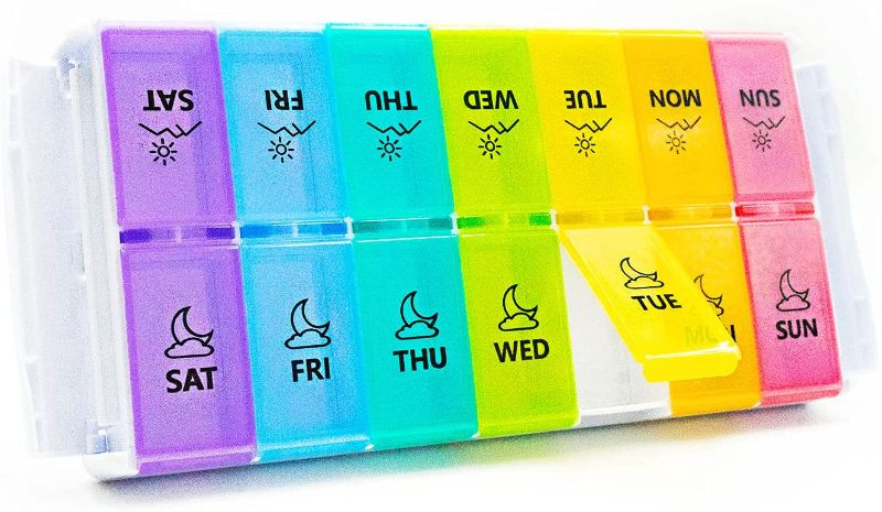 Photo 1 of EIVENNKO Weekly Pill Organizer 2 Times a Day Extra Large 7 Day Easy Fill AM PM Pill Box XL Large Daily Pill Cases Medicine Box for Vitamin, Fish Oil, Capsule