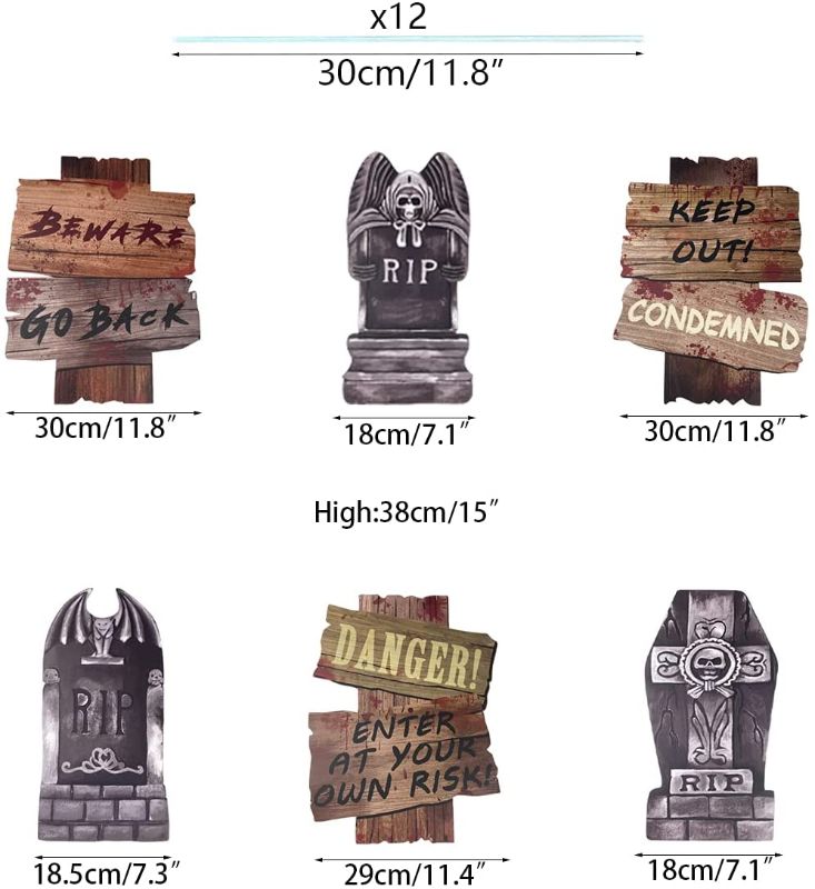 Photo 1 of Anditoy 6 Pack Halloween Decorations 3 Beware & 3 Tombstone Yard Signs with 12 Stakes Headstone Decorations for Outdoor Yard Lawn Garden Halloween Decor