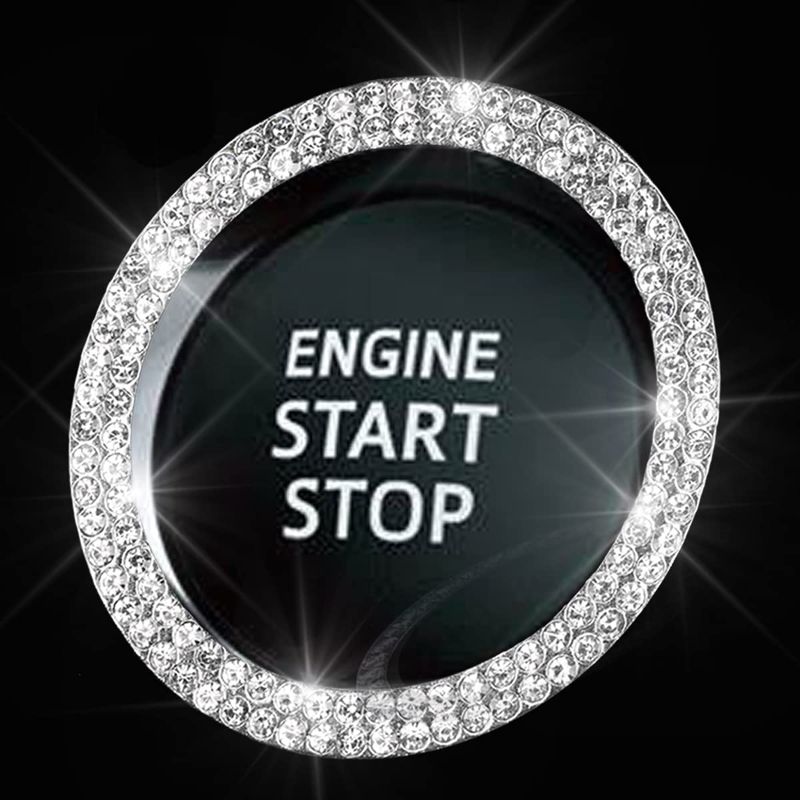 Photo 1 of Bling Car Crystal Rhinestone Ring Emblem Sticker, Car Interior Decoration, Bling Car Accessories for Women, Push to Start Button, Key Ignition Starter & Knob Ring