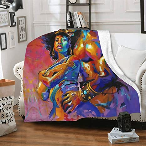 Photo 1 of CUAJH Soft Blanket for Men Women, Lightweight Flannel Fleece Throw Blanket for Bed Couch Sofa Chair Office, African American Lovers Couple Pattern, 50"x60"