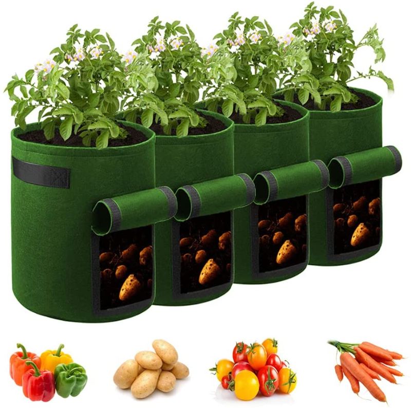 Photo 1 of 4-Pack 7 Gallon Potato Grow Bags w/Access Flap, Aeration Fabric Pots with Handles (Green)