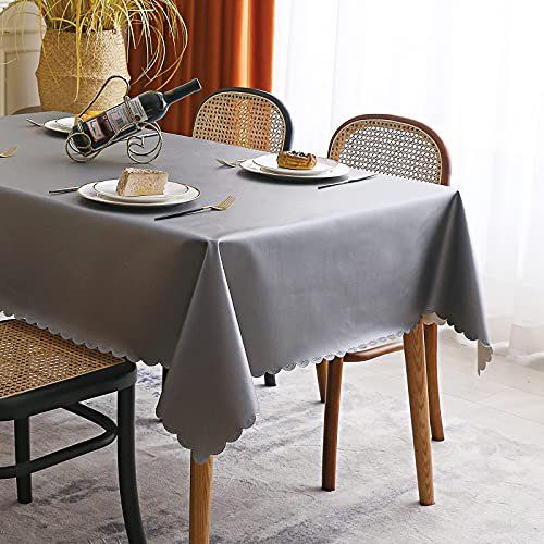 Photo 1 of Covirew Vinyl Tablecloth Oil Water Isolated Rectangular Tablecloth Wipeable Leather Table Cover for Dining Kitchen Wedding and Parties, 60x120 inches, Grey