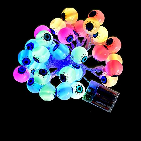 Photo 1 of 30 LED Halloween Eyeball String Lights, Battery Operated Halloween Fariy Lights, 8 Modes Halloween Lights for Outdoor Indoor Party Patio Halloween Decoration, Multicolor, 16.4 ft