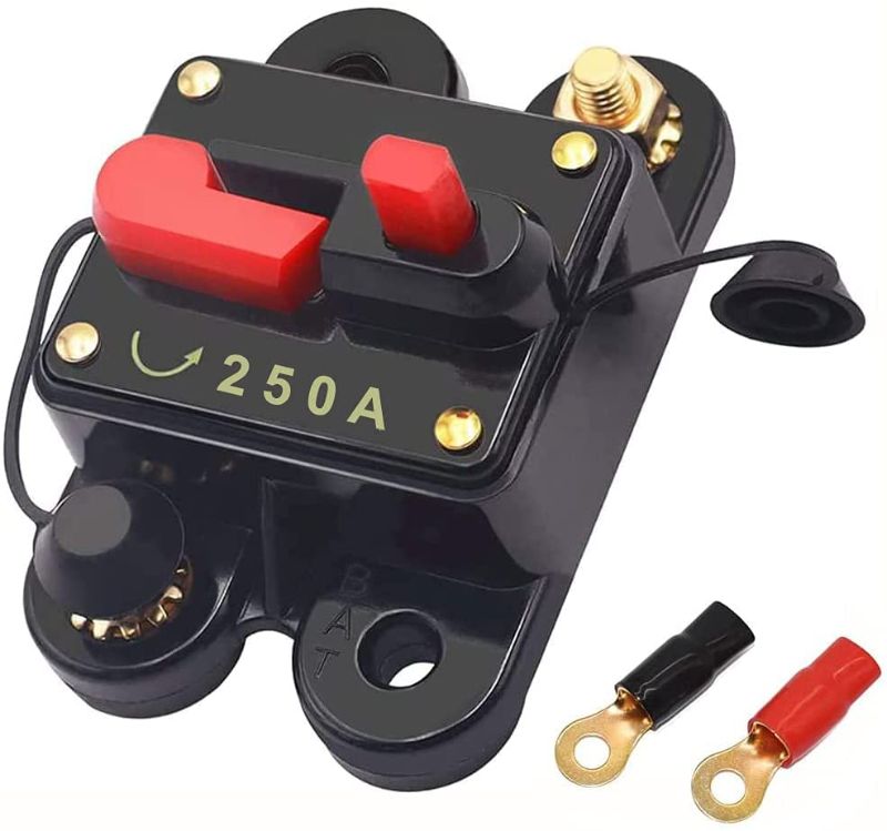 Photo 1 of FROGBRO 250A Manual Reset Circuit Breaker Resettable Fuse Holder 12V-24V DC for Auto Car Marine Boat Motor Audio Inline Fuse and Home Solar System Amps Protection