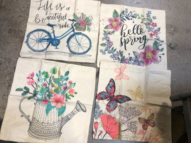 Photo 1 of Hlonon Spring Pillow Covers Set of 4 - Spring Decorations Spring Series Cushion Cover Case Pillow Custom Zippered Square Pillowcase (18 x 18 in)