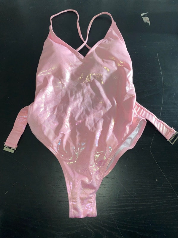 Photo 1 of Girls One Piece Shiny Swimsuit, Pink, Small