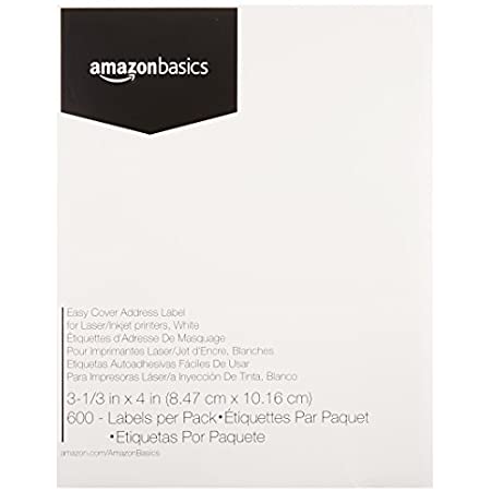 Photo 2 of Amazon Basics Easy Cover Shipping Address Labels for Laser/Inkjet Printers, White, 3-1/3 x 4 Inch Label, 1 Pack, 600 Labels