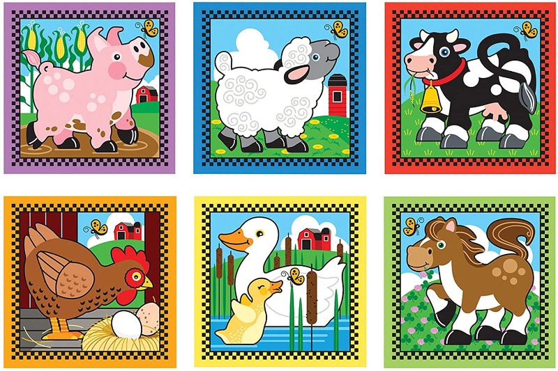 Photo 1 of Melissa & Doug Farm Wooden Cube Puzzle With Storage Tray - 6 Puzzles in 1 (16 pcs) MISSING ONE BLOCK, STORAGE TRAY DAMAGED