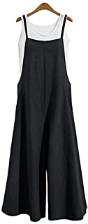 Photo 1 of Aedvoouer Women's Baggy Plus Size Overalls Cotton Linen Jumpsuits Wide Leg Harem Pants Casual Rompers, Black, XL