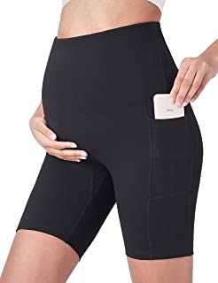 Photo 1 of POSHDIVAH Women's Maternity Yoga Shorts Over The Belly Bump Summer Workout Running Active Short Pants with Pockets, Black, 