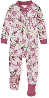 Photo 1 of Burt's Bees Baby Baby Girls' Pajamas, Zip Front Non-Slip Footed Sleeper Pjs, 100% Organic Cotton, Magnificent Magnolia, 12 Months