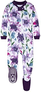 Photo 1 of Burt's Bees Baby Baby Girls' Pajamas, Zip Front Non-Slip Footed Sleeper Pjs, 100% Organic Cotton, Purple Watercolor Daylily, 12 Months