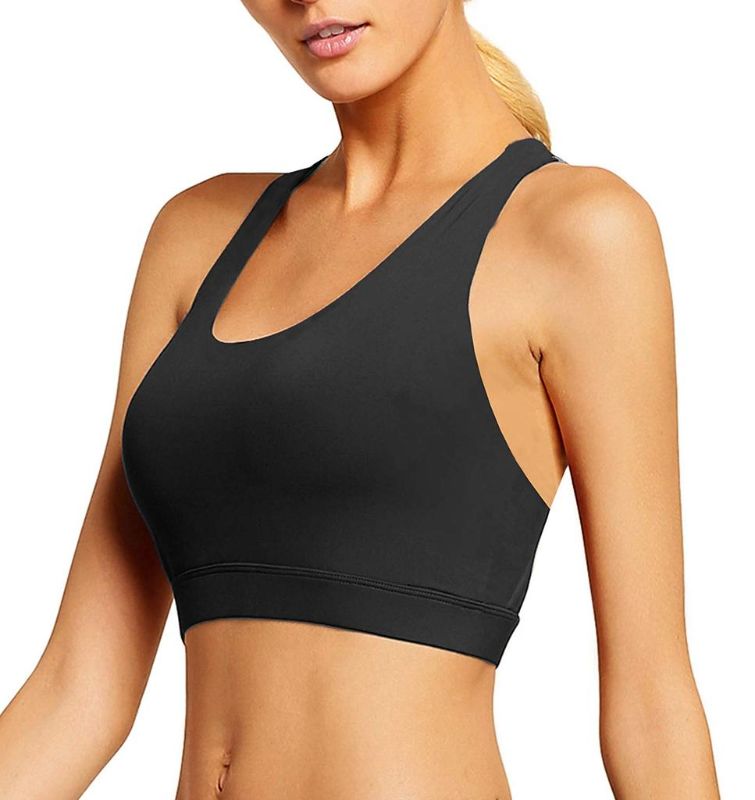 Photo 2 of YIANNA Sports Bras for Women - Strappy Sports Bra Padded for Yoga, Running, Fitness - Athletic Gym Top, Black, Large
