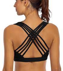 Photo 1 of YIANNA Sports Bras for Women - Strappy Sports Bra Padded for Yoga, Running, Fitness - Athletic Gym Top, Black, Large