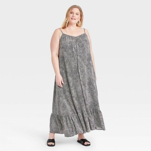 Photo 1 of Women's Plus Size Sleeveless Floating Dress - Ava & Viv Black Printed 1X
