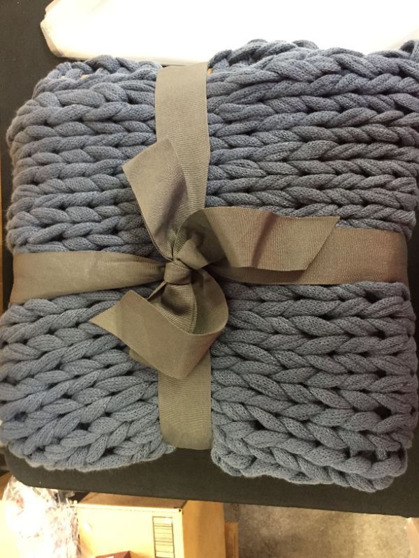 Photo 1 of 50"x60" Chunky Double Knit Handmade Throw Blanket Indigo