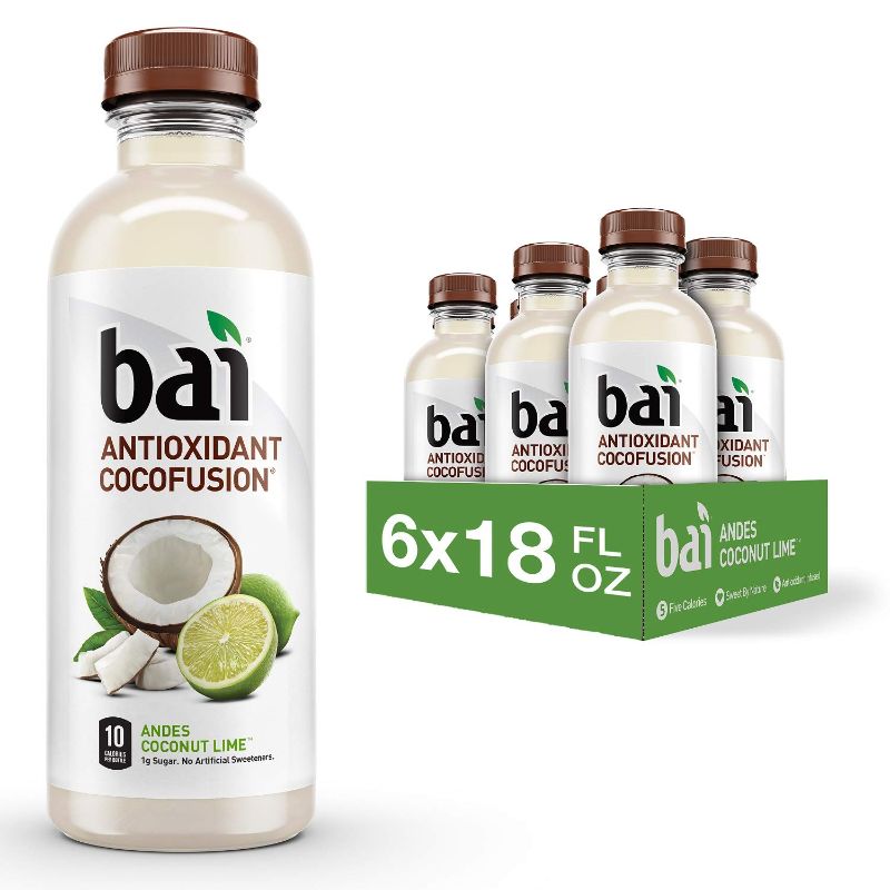 Photo 1 of Bai Coconut Flavored Water, Andes Coconut Lime, Antioxidant Infused Drinks, 18 Fluid Ounce Bottles, 6 Count BB 11JUN2022
