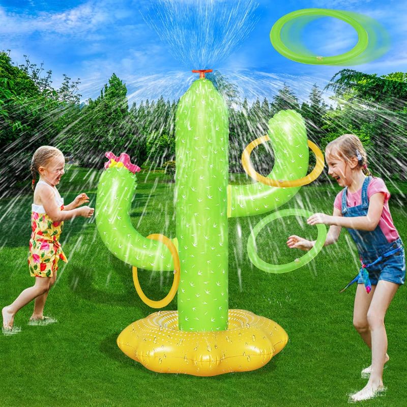 Photo 1 of  Inflatable Cactus Water Toys for Boys Girls, Summer Outdoor Game with 4 Rings