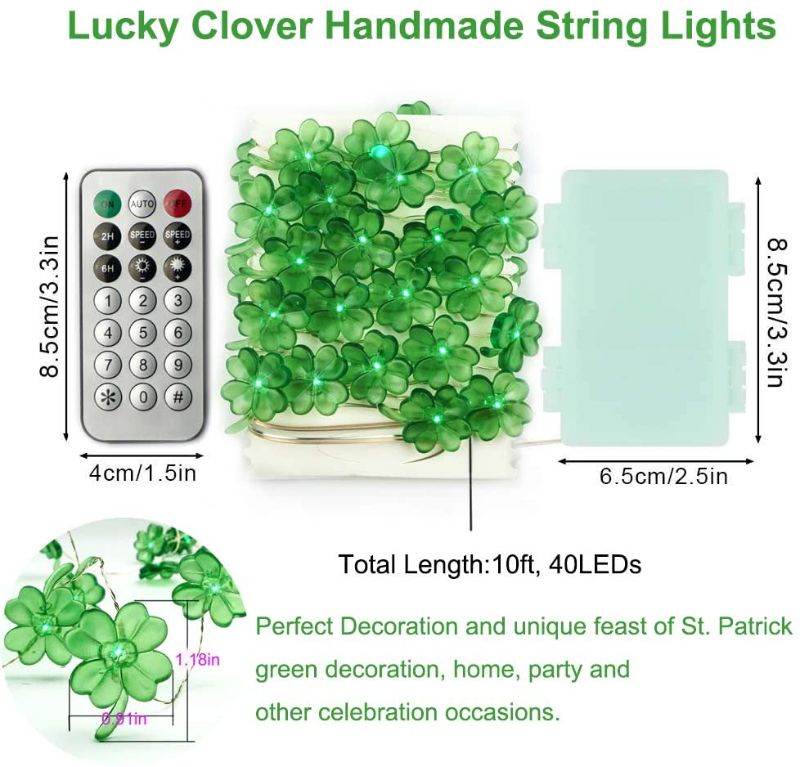 Photo 1 of  Decorative Lights Shamrocks LED String Lights Battery Operated with Remote 10 ft 40 LEDs(Batteries not included)