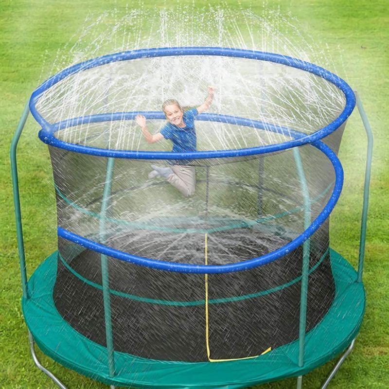 Photo 1 of ARTBECK Trampoline Sprinkler for Kids, Outdoor Trampoline Water Park Sprinklers for Boys Girls, Trampoline Accessories for Summer Fun Backyard Water Play Games 39ft
