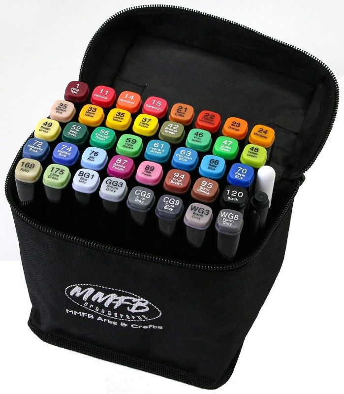 Photo 1 of MMFB Arts Premium Artist Dual Tips Markers (40 Colors Pack A) - Alcohol Markers Twin Sketch w/ 2 Extra Pens – Chisel & Fine Permanent Pens for Illustration To Draw Sketch Doodle Write w/ Travel Case
