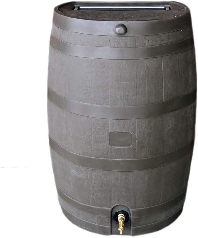 Photo 1 of 50-Gallon Rain Water Collection Barrel with Brass Spigot, Brown