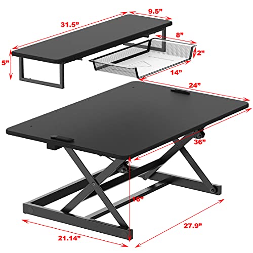 Photo 1 of SHW 36-Inch Height Adjustable Standing Desk Sit to Stand Riser Converter Workstation, Black
