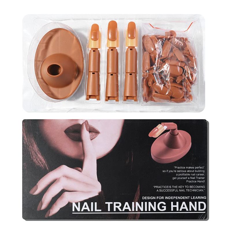 Photo 1 of Yzzseven Practice Finger Hand for Acrylic Nails-Flexible Moveable Nail Practice Finger Hand ,False Fake Nail Mannequin Fingers For Nails Art DIY Print Practice Tool with 100pcs Nail Tips (Brown) --2PCK