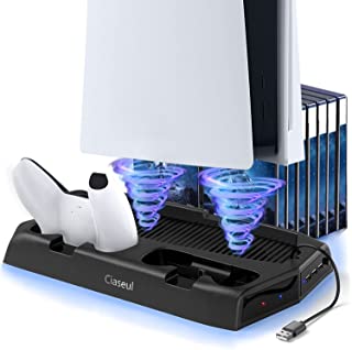 Photo 2 of PS5 Stand with Cooling Fan and Dual Controller Charger Station for PS5 Console Playstation 5 Disc&Digital Edition?Charging Dock Station with 14 Game Slots and 3 USB Ports