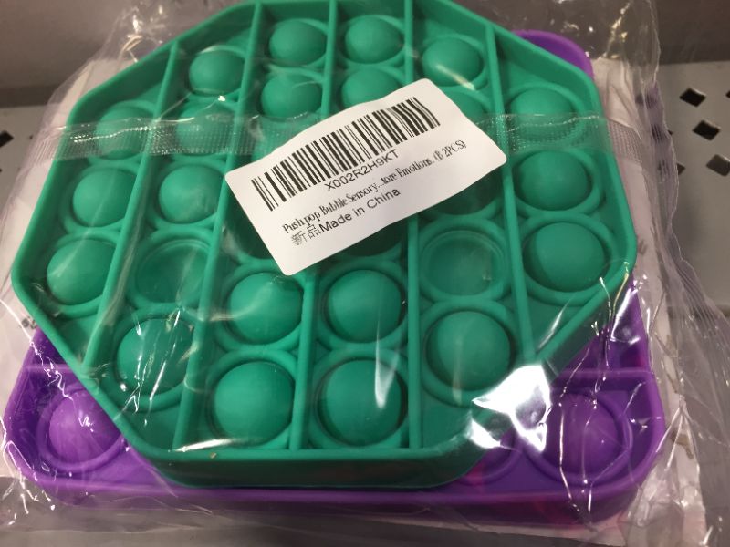 Photo 1 of 2 PACK OCTAGON AND SQUARE PUSH POP BUBBLE TOY GREEN AND PURPLE