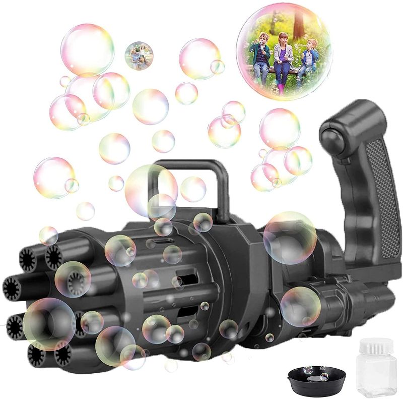 Photo 1 of Gatling Bubble Machine 2021 Gatling Bubble Gun with Light and Music 9-Hole Bubble Blower Automatic Bubble Maker Machine Electric Bubble Gun Bubble Machine Toy for Toddler