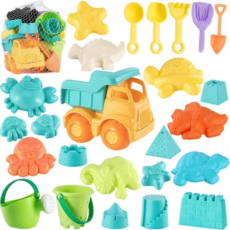 Photo 1 of Beach Sand Toys for Kids Toys - 26Pcs Sand Toys with Mesh Bag Includes Sand Truck, Bucket, Watering Can, Shovels, Animal Castle Sand Molds, Sandbox Toys Summer Outdoor Beach Toys for Toddlers Gift