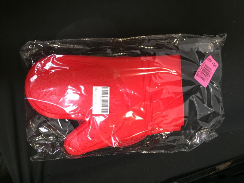 Photo 2 of Walfos Oven Mitts, Heat Resistant Silicone Oven Gloves, Extra Long Non-Slip Silicone and Soft Internal Cotton Lining, Flexible and Waterproof - Great for Cooking, Baking and Grilling (Red)
