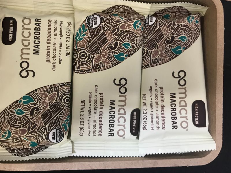 Photo 1 of GoMacro - Organic MacroBar Protein Decadence Bars Box Dark Chocolate + Almonds - 12 Bars BEST BY 9*5*21