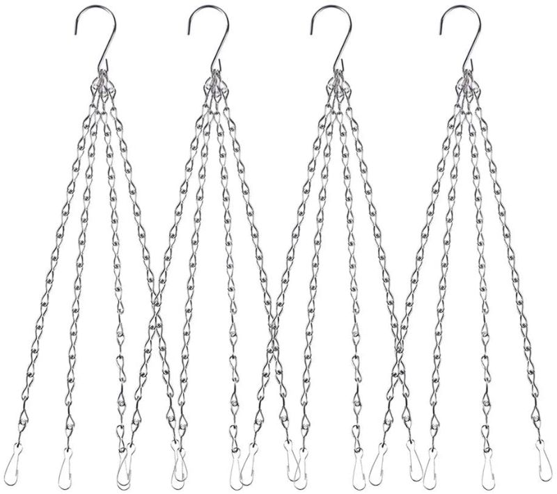Photo 1 of 4Pack - 24 Inch 4 Leads Hanging Chain with Hooks Flower Pot Chain Replacement Plant Hangers for Bird Feeders, Planters and Lanterns (Silver)