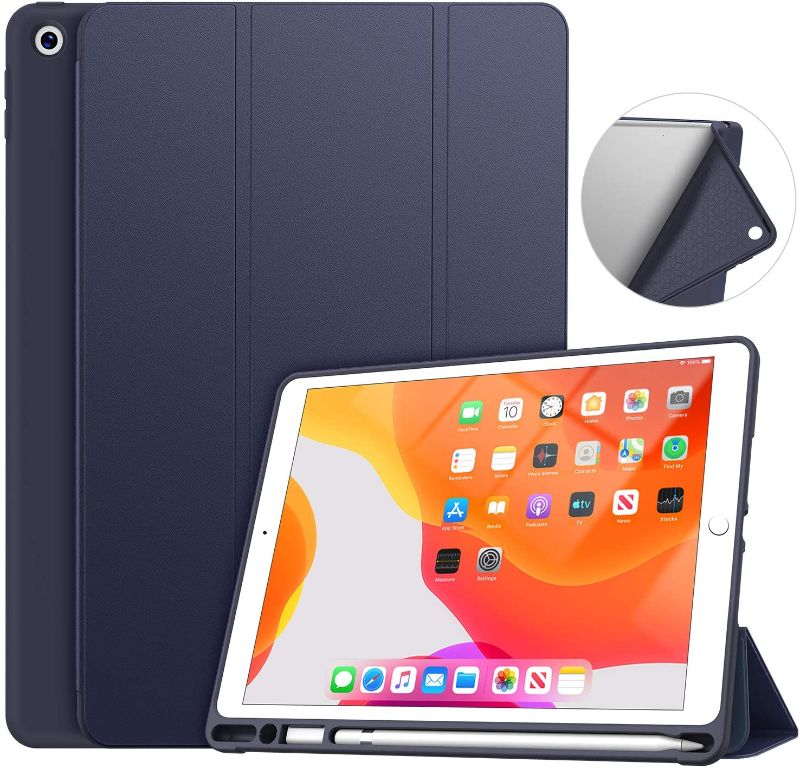 Photo 1 of Soke iPad 7th Generation Case,Compatible for iPad 8th Generation(2020 Release)New iPad Case 10.2 Case with Pencil Holder,Lightweight Smart Cover with Soft TPU Back,Auto Sleep/Wake for iPad 7th/8th Gen Navy blue 