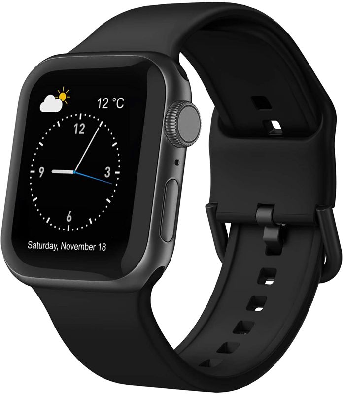 Photo 1 of  Compatible with Apple Watch Bands 42mm 44mm, Soft Silicone Sport Wristbands Replacement Strap with Classic Clasp for iWatch Series SE 6 5 4 3 2 1 for Women Men, Black 42MM-44MM