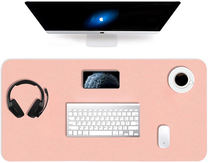 Photo 1 of Desk Pad Protector, Ultra Thin Large Mouse Pad, Laptop Desk mat, PVC Leather Desk Mat, Office and Home Waterproof Desk Writing pad (Pink,31.5" x 15.7")