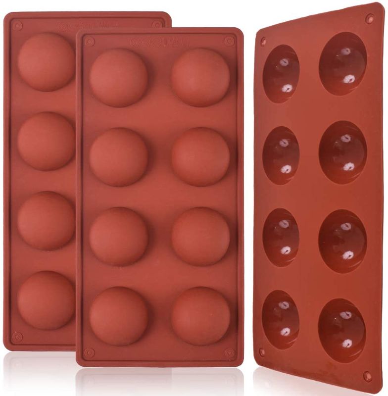 Photo 1 of 8 Holes Half Sphere Silicone Mold, 3 Packs 8-Cavity Half Sphere Mold for Making Chocolate Bomb, Cakes, Jelly, Pudding, Dome Mousse