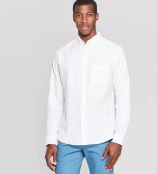 Photo 1 of Men's Slim Fit Stretch Oxford Long Sleeve Button-Down Shirt size M --shirt is a little dirty as seen in photo--