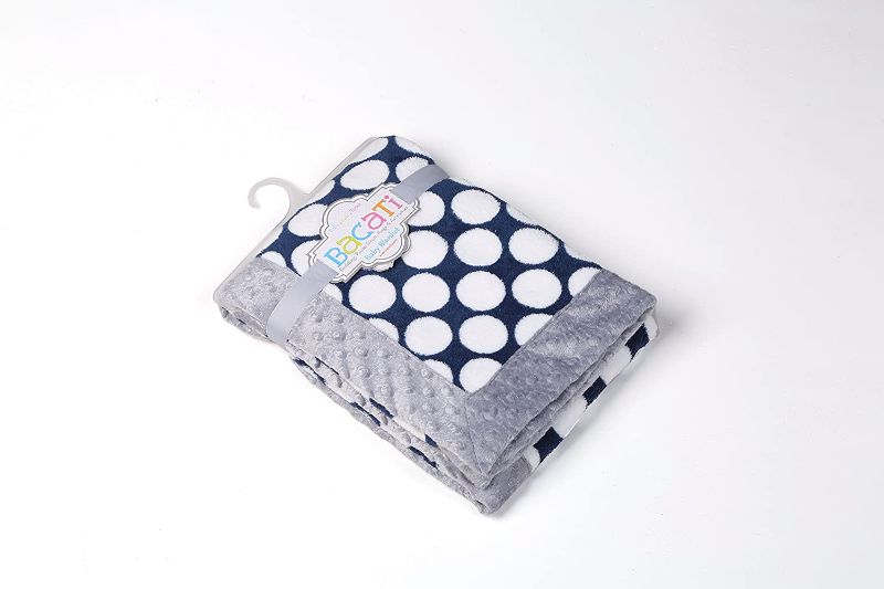 Photo 1 of Bacati Navy Ikat Dots with Border Plush Blanket, Navy/Grey, 30" x 40"