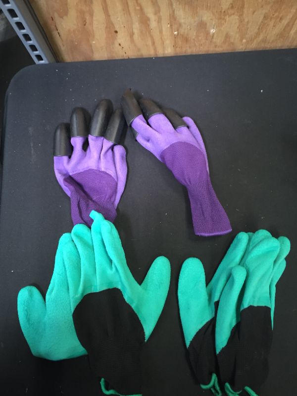 Photo 1 of 3 pairs of gardening gloves with tools 