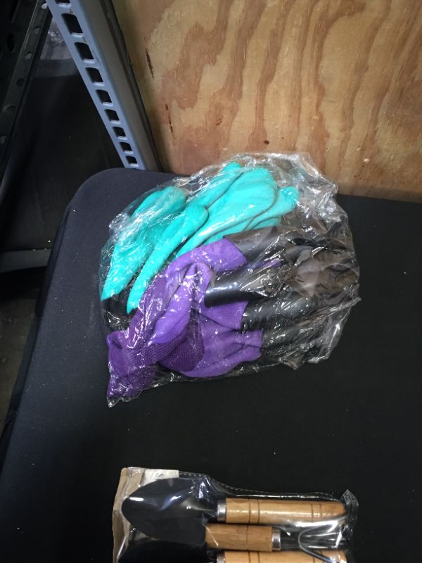 Photo 1 of 3 pairs of gardening gloves with tools 