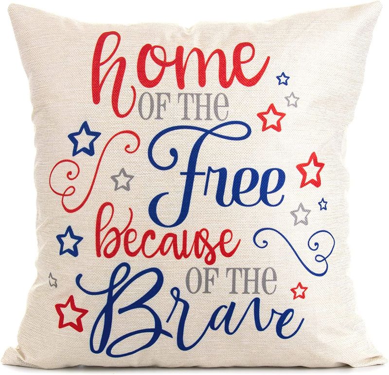 Photo 1 of Arundeal Decorative Throw Pillow Case Cushion Cover, 18 x 18 Inches, American Patriotic Quote Home of The Free Because of The Brave, for 4th of July Sofa Couch Bed Decor
3 pack 