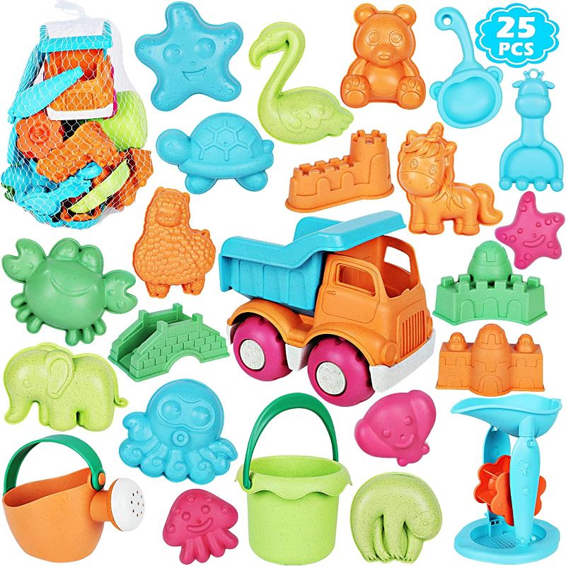 Photo 1 of biulotter Beach Sand Toys Set, 25Pcs Beach Toys Castle and Animal Molds, Bucket, Watering Can, Beach Shovel Tool Kit, Eco-Friendly Sandbox Toys for Toddlers Kids Outdoor Indoor Play (Mesh Bag Include)