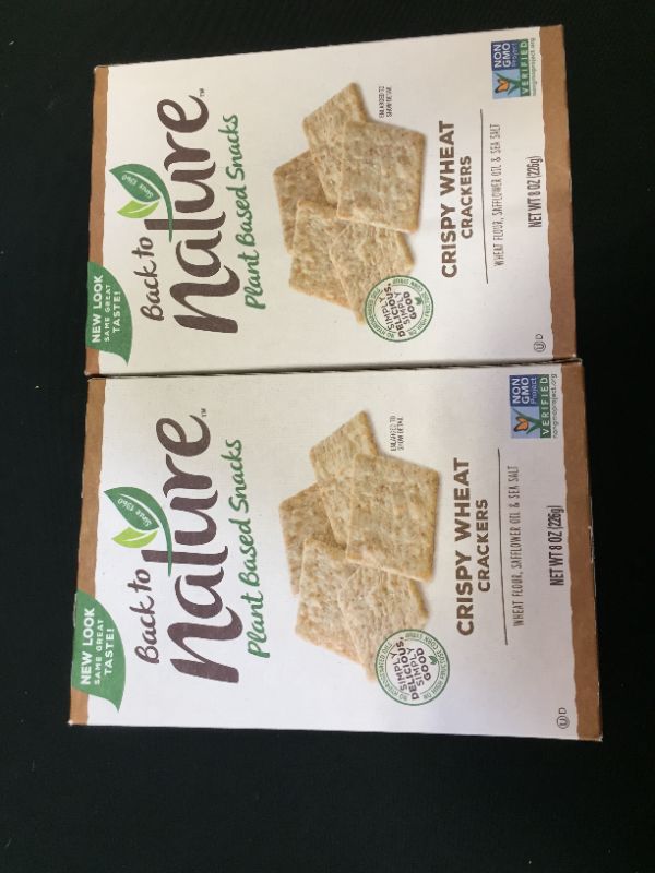 Photo 1 of 2 PACK OF Back to Nature Plant Based Snacks Crispy Wheat Crackers 8 oz. Box