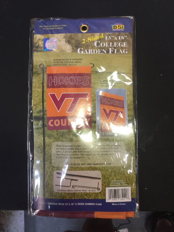 Photo 1 of Bsi Products Inc Virginia Tech Hokies 2-Sided Country Garden Flag Garden Flag and a spray water bottle